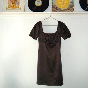 H&M DRESS | Black Satin Mini Dress w/ Puffed Sleeves - S